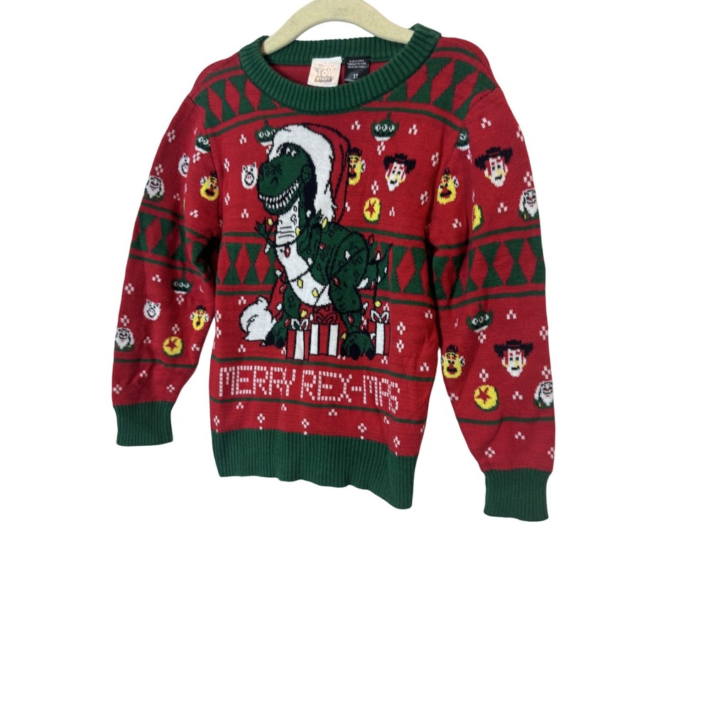 Disney Pixar Toy Story Sweater Kids 3T Red Rex Woody Christmas Ugly Pullover